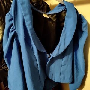 Mid wait polyester blue coat with puffy shoulders